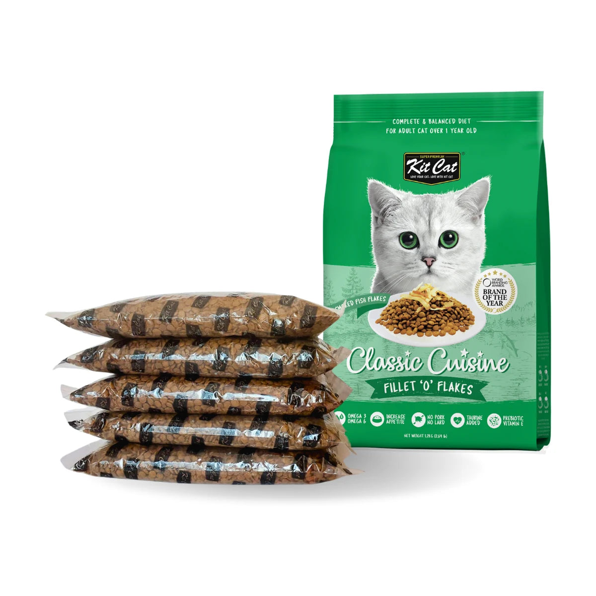 Kit Cat Classic Cuisine Fillet O Flakes 5 kg dry cat food with five individual 1 kg bags