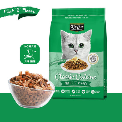 Kit Cat Classic Cuisine Fillet O Flakes dry cat food increase appetite feature