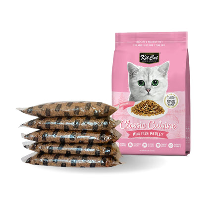 Kit Cat Classic Cuisine Mini Fish Medley 5 kg dry cat food with five individual 1 kg bags