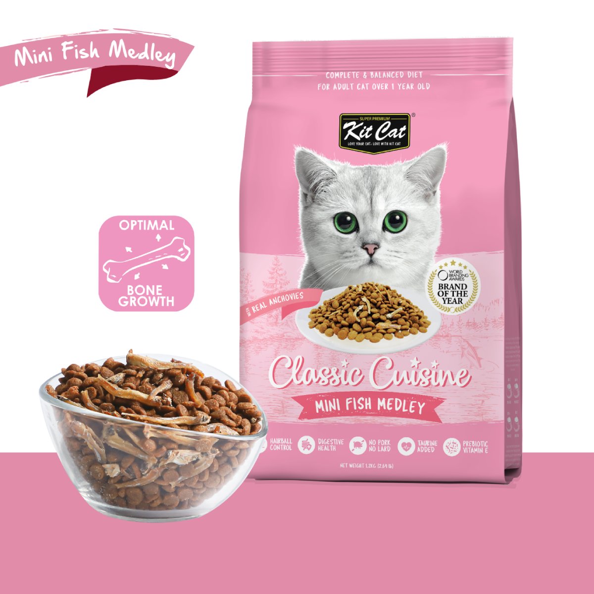 Kit Cat Classic Cuisine Mini Fish Medley dry cat food optimal bone growth feature