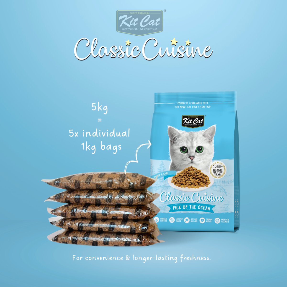 Kit Cat Classic Cuisine Pick of the Ocean 5 kg pack containing five individual 1 kg bags