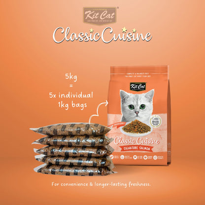 Kit Cat Classic Cuisine Signature Salmon 5 kg pack containing five individual 1 kg bags