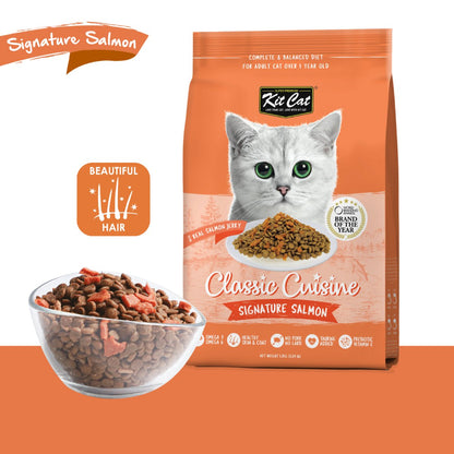 Kit Cat Classic Cuisine Signature Salmon dry cat food skin and coat care feature