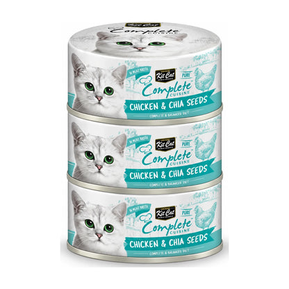 Kit Cat Complete Cuisine Chicken & Chia Seed in Broth wet cat food 3 x 70g cans