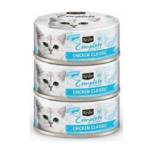 Kit Cat Complete Cuisine Chicken Classic in Broth wet cat food 3 x 70g cans