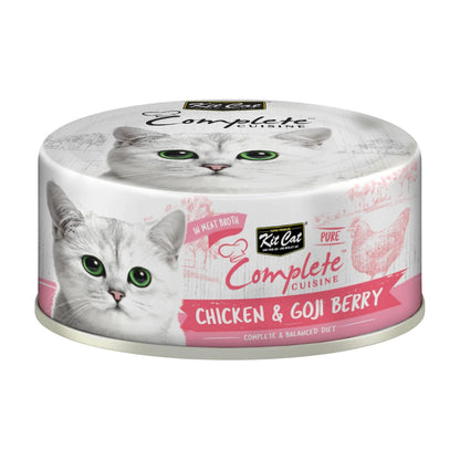 Front of Kit Cat Complete Cuisine Chicken & Goji Berry in Broth 70g can