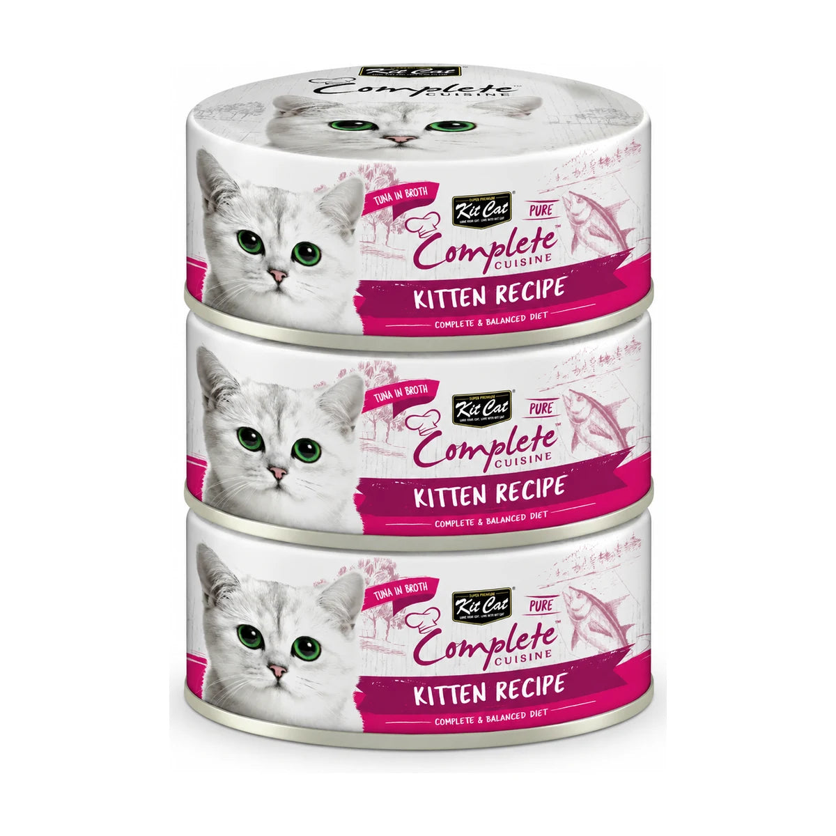 Kit Cat Complete Cuisine Kitten Tuna in Broth wet cat food 3 x 70 g cans