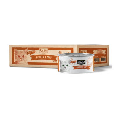 Kit Cat Deboned Chicken & Beef Aspic carton containing 24 × 80g cans