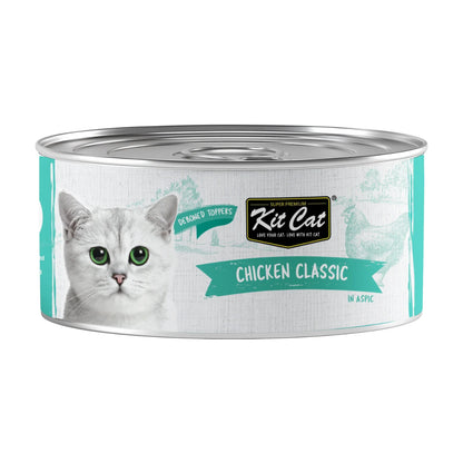 Front of Kit Cat Chicken Classic Aspic 80g cat food topper can