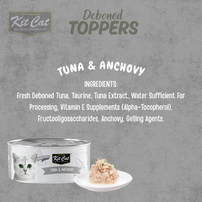 Kit Cat Deboned Tuna and Anchovy in Aspic wet cat food topper ingredients