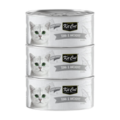 Kit Cat Deboned Tuna & Anchovy Aspic Wet Cat Food 3 x 80g promotional can pack