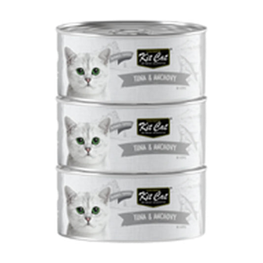 Kit Cat Deboned Tuna & Anchovy Aspic Wet Cat Food 3 x 80g promotional can pack