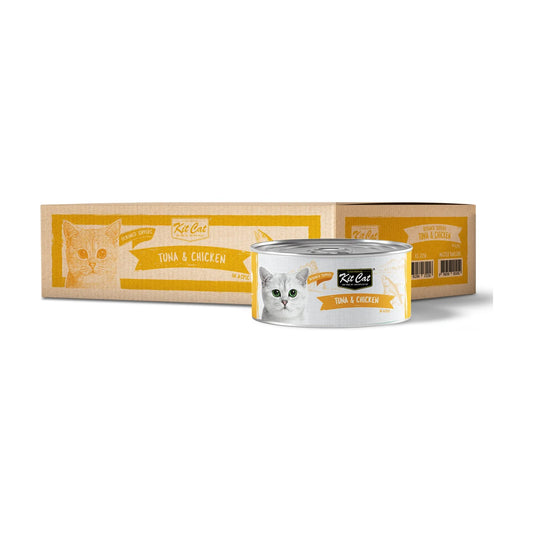 Kit Cat Deboned Tuna and Chicken Aspic carton with 24 80g wet cat food cans
