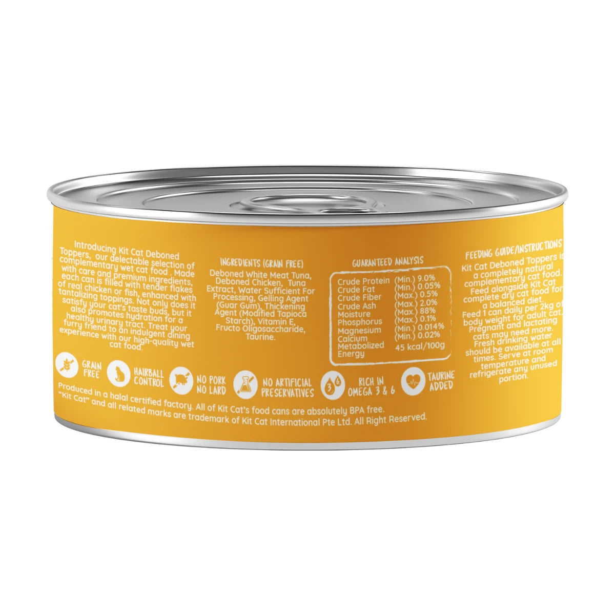 Kit Cat Tuna and Chicken Aspic back label with ingredients and guaranteed analysis