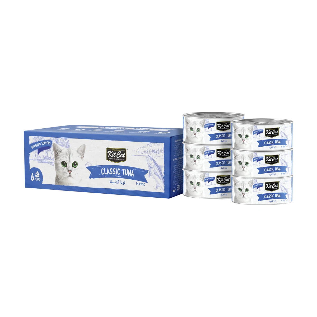 Kit Cat Deboned Tuna Classic Aspic 6 x 50g multipack with box and six cans
