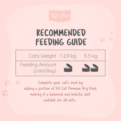 Kit Cat Goat Milk Gourmet tuna and salmon wet cat food recommended feeding guide