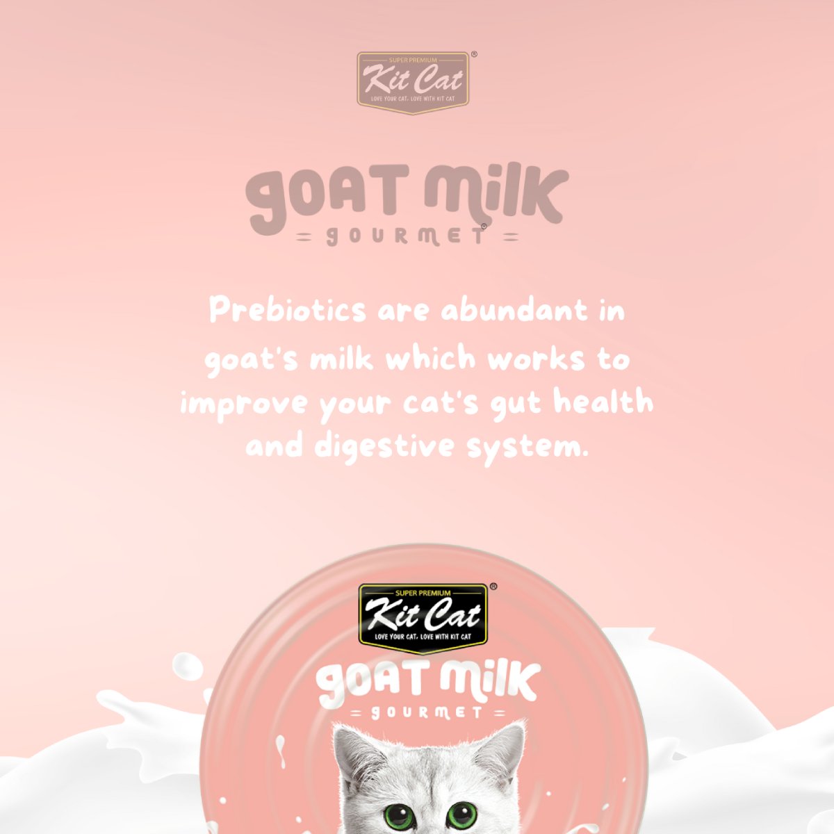 Kit Cat Goat Milk Gourmet tuna and salmon wet cat food prebiotic digestive support