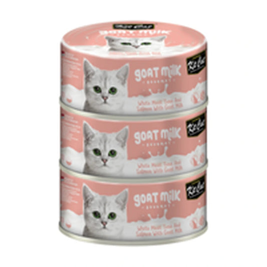 Kit Cat Goat Milk Gourmet Tuna & Salmon Wet Cat Food 3 x 70g promotional can pack