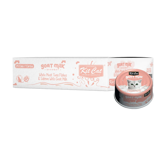 Kit Cat Goat Milk Gourmet Tuna and Salmon carton with 24 70g cans