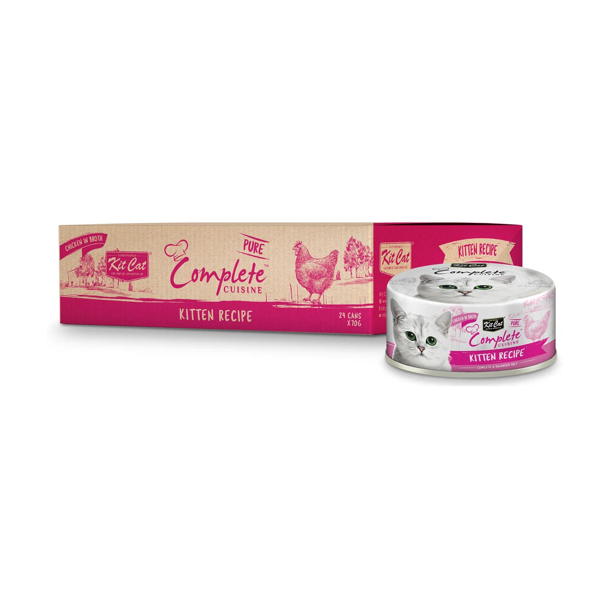 Kit Cat Kitten Complete Cuisine Chicken in Broth 24 x 70g carton with can