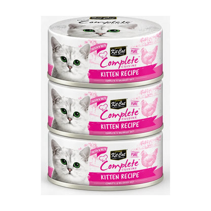 Kit Cat Kitten Complete Cuisine Chicken in Broth wet cat food 3 x 70g cans