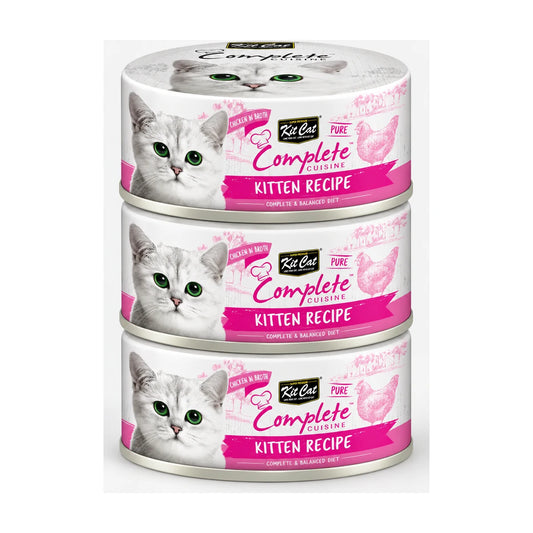 Kit Cat Kitten Complete Cuisine Chicken in Broth wet cat food 3 x 70g cans