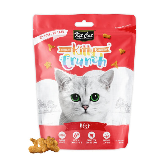 Kit Cat Kitty Crunch Beef Cat Treats single 60g pouch with crunchy shaped treats