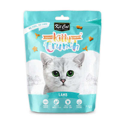 Front view of Kit Cat Kitty Crunch Lamb Cat Treats single 60g resealable pouch