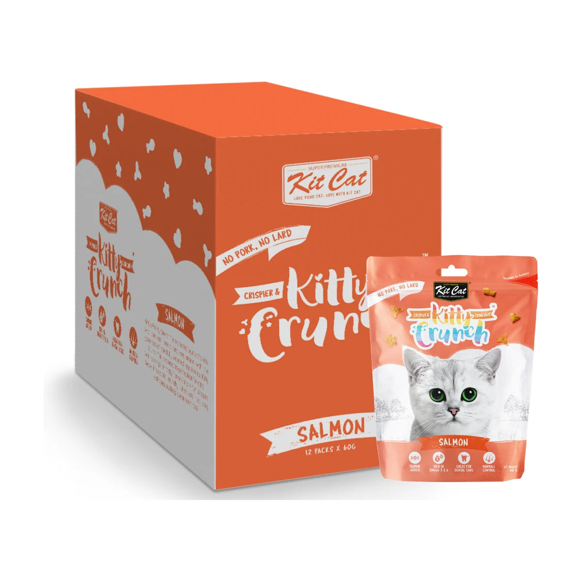 Kit Cat Kitty Crunch Salmon Cat Treats 12 x 60g box with individual pouch
