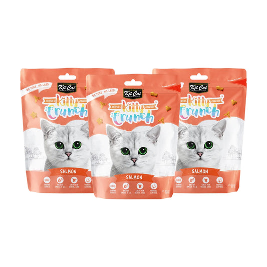 Kit Cat Kitty Crunch Salmon Cat Treats 3 x 60g bundle with three pouches