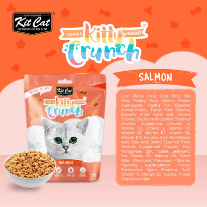 Kit Cat Kitty Crunch Salmon cat treat pouch with ingredients information