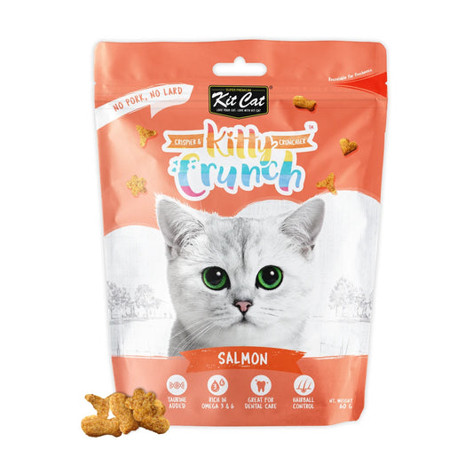 Kit Cat Kitty Crunch Salmon Cat Treats single 60g pouch with crunchy shaped treats