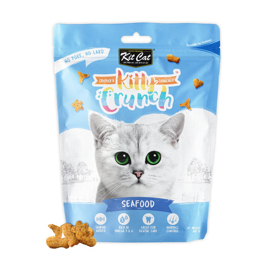 Kit Cat Kitty Crunch Seafood Cat Treats single 60g pouch with crunchy shaped treats