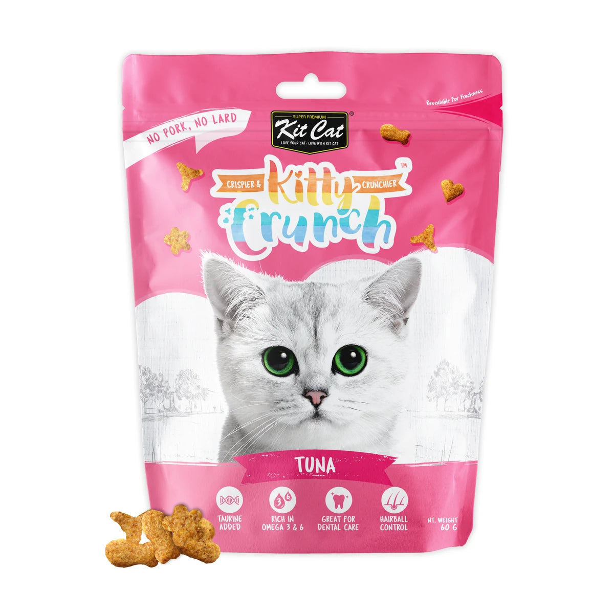Kit Cat Kitty Crunch Tuna Cat Treats single 60g pouch with crunchy shaped treats