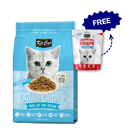 Kit Cat Pick of the Ocean cat food 1.2kg with free Cranberry Crisps Seafood cat treats 60g