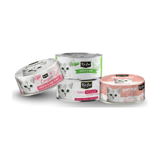 Kit Cat Sensory Flavour Bundle with four assorted wet cat food cans