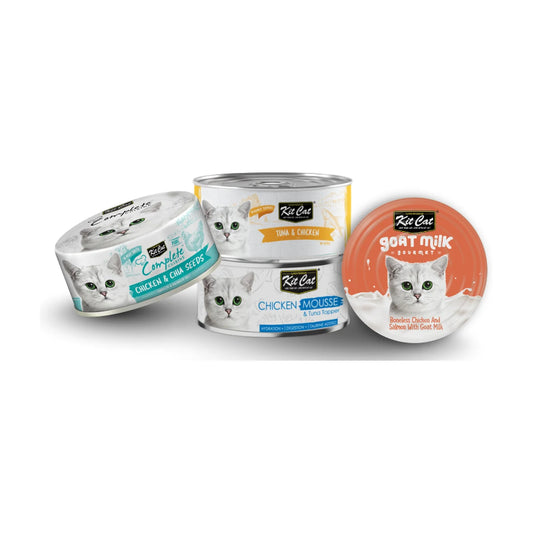 Kit Cat Sensory Texture Bundle with four assorted wet cat food cans