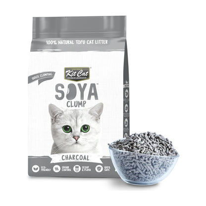 Kit Cat Soya Clump Charcoal Cat Litter 7 L bag with grey litter granules