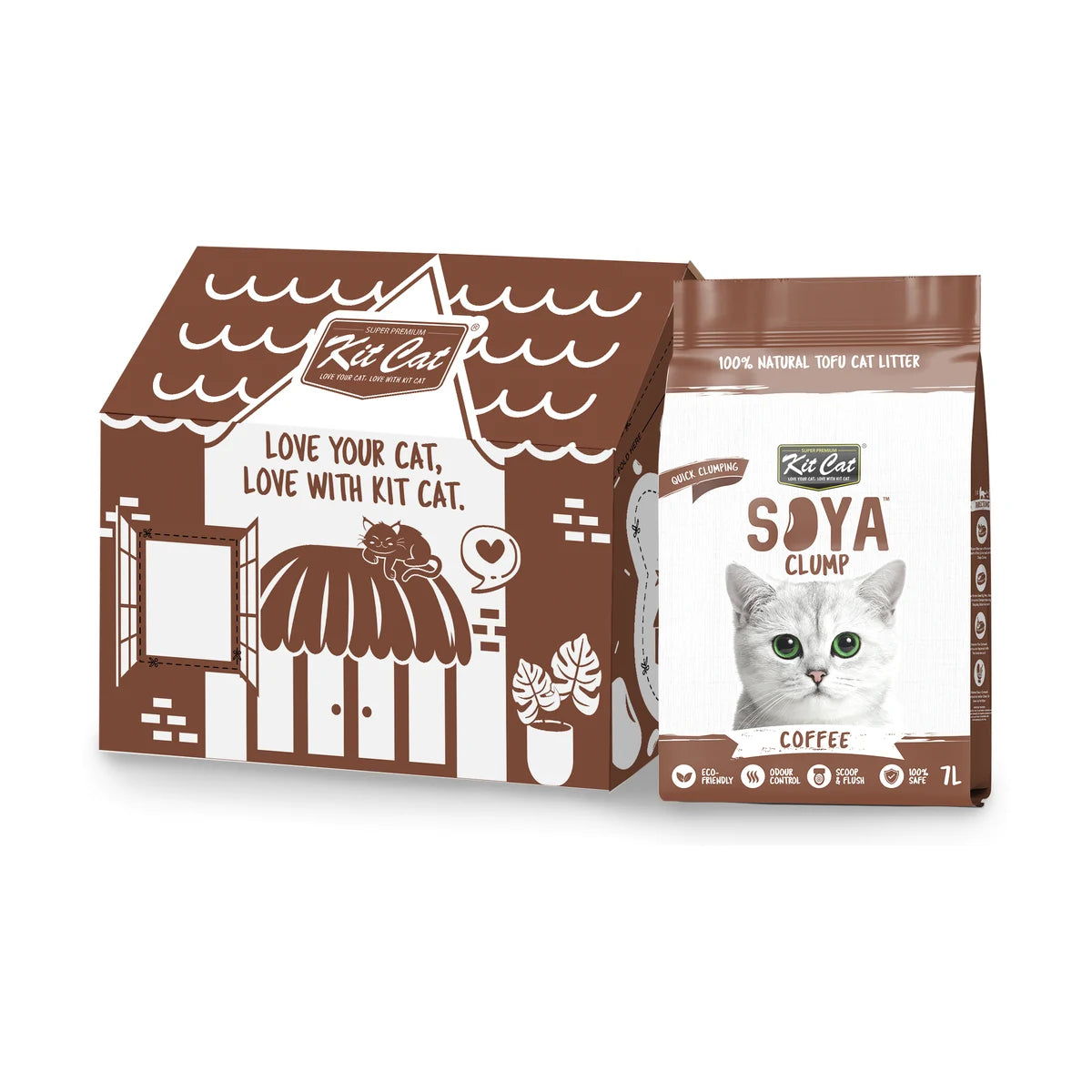 Kit Cat Soya Clump Coffee Cat Litter 6 x 7 L carton with individual bag