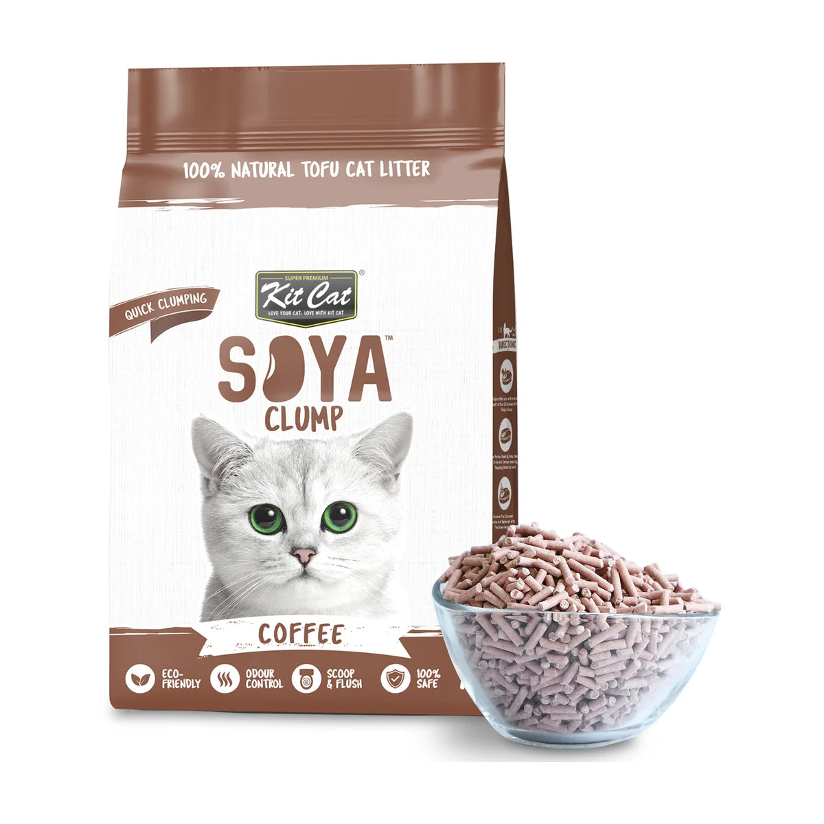 Kit Cat Soya Clump Coffee Cat Litter 7 L bag with litter granules