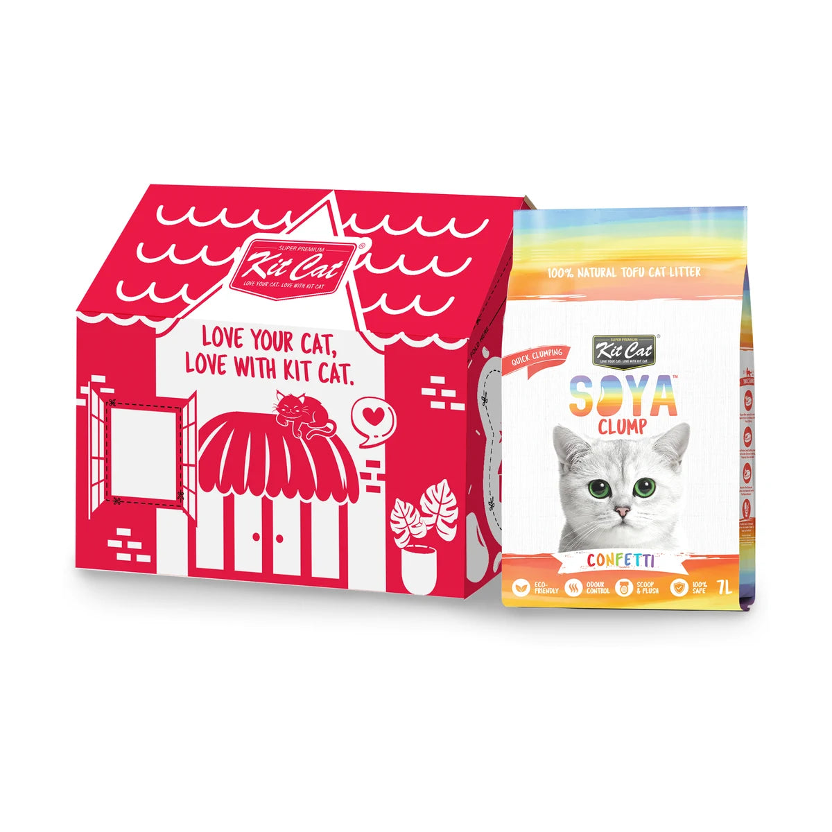 Kit Cat Soya Clump Confetti Cat Litter 6 x 7 L carton with individual bag