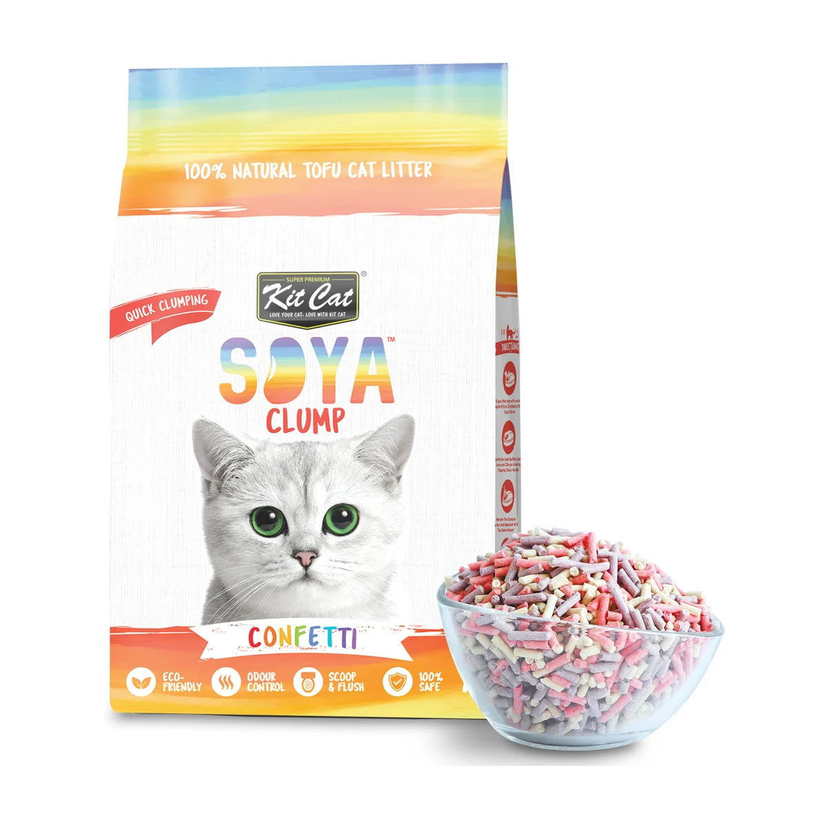 Kit Cat Soya Clump Confetti Cat Litter 7 L bag with multicoloured litter granules