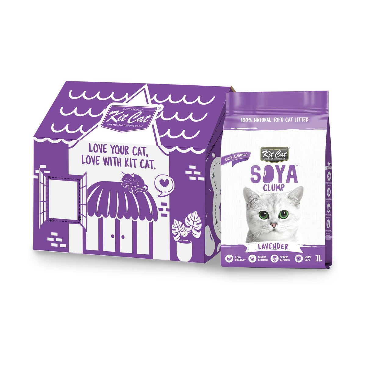 Kit Cat Soya Clump Lavender Cat Litter 6 x 7 L carton with individual bag