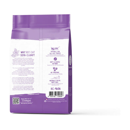 Back packaging of Kit Cat Soya Clump Lavender Cat Litter 7 L