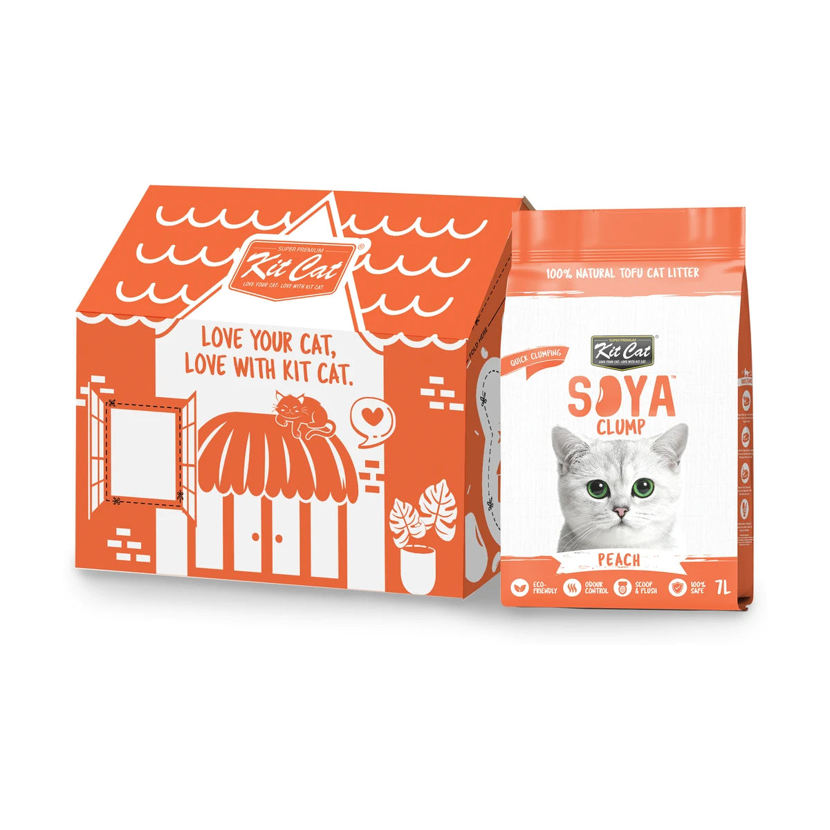 Kit Cat Soya Clump Peach Cat Litter 6 x 7 L carton with individual bag