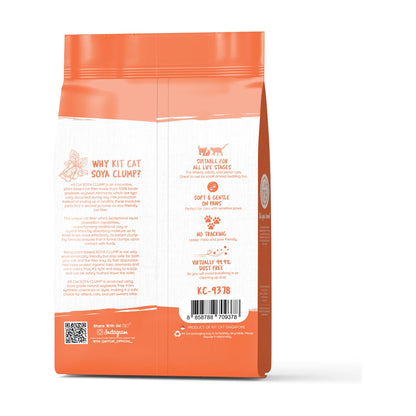 Back packaging of Kit Cat Soya Clump Peach Cat Litter 7 L