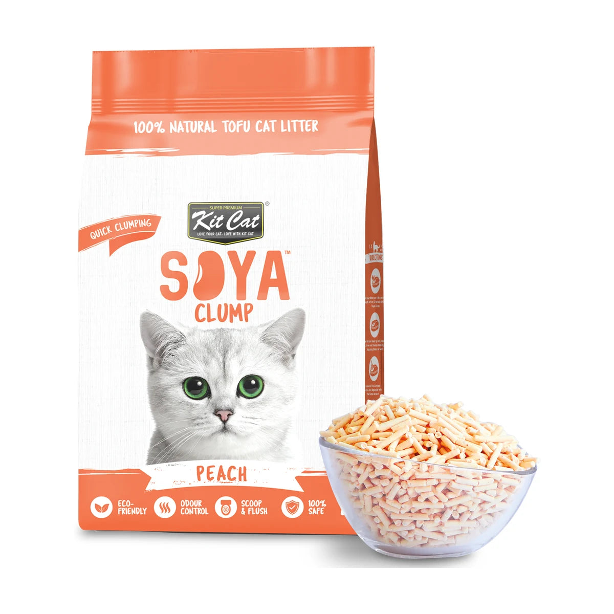 Kit Cat Soya Clump Peach Cat Litter 7 L bag with tofu litter granules