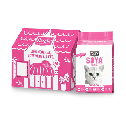 Kit Cat Soya Clump Strawberry Cat Litter 6 x 7 L carton with individual bag