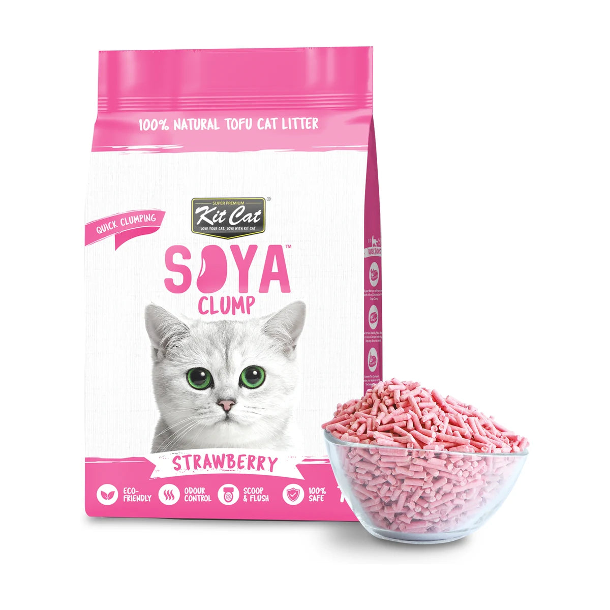 Kit Cat Soya Clump Strawberry Cat Litter 7 L bag with pink litter granules