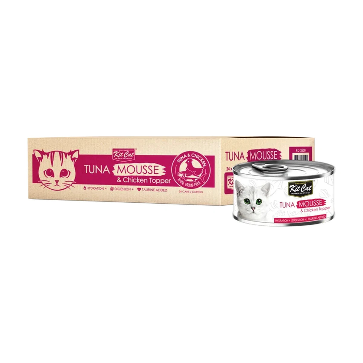 Kit Cat Tuna Mousse & Chicken Topper 24 × 80g carton with one can